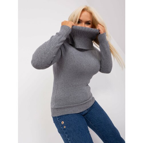 Fashion Hunters Navy gray plus-size sweater with a flowing turtleneck Slike