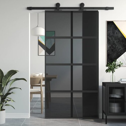VidaXL Klizna vrata crna 102 5x205 cm od kaljenog stakla i aluminija Slike