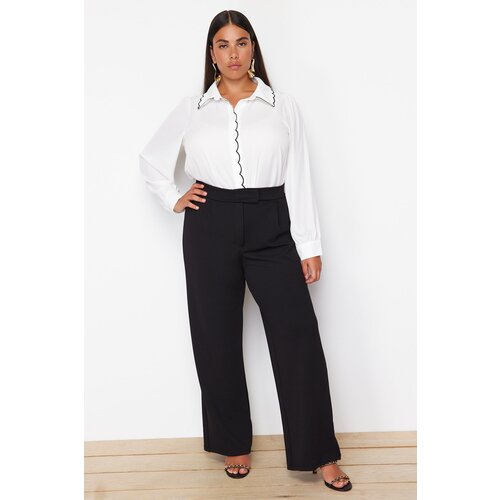 Trendyol curve black hook and loop closure pleated wide leg wide cut knitted trousers Slike