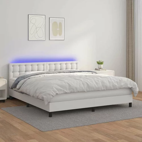 Krevet box spring s madracem LED bijeli 160x200 cm umjetna koža
