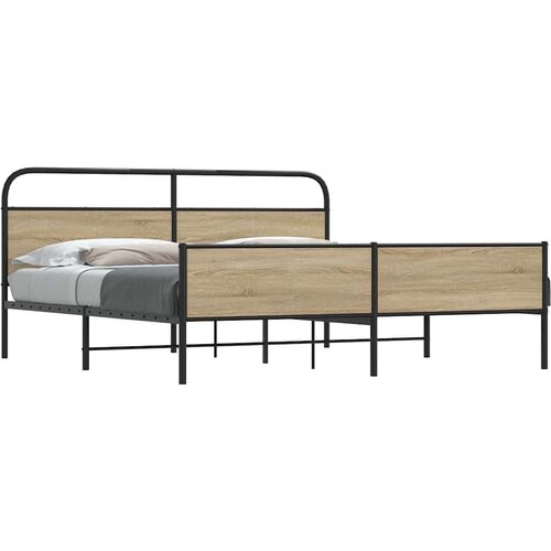 Metalni Kovinski posteljni okvir brez vzmetnice dimljen hrast 200x200cm, (21610148) Cene