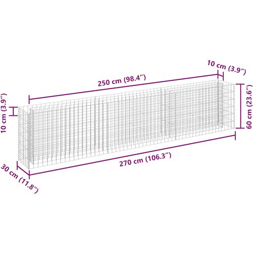  Gabionska sadilica od pocinčanog čelika 270 x 30 x 60 cm Slike