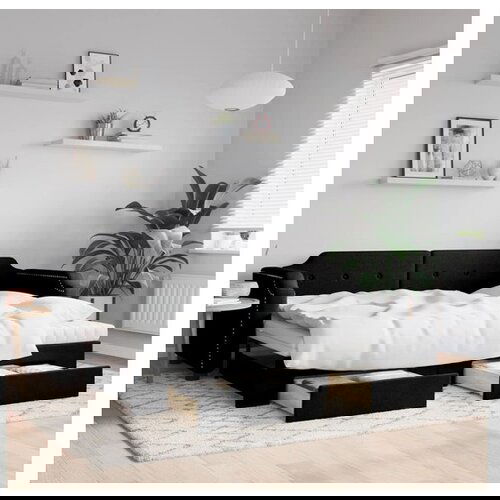 vidaXL Dnevni krevet na razvlačenje s ladicama crni 100x200 cm tkanina Cene