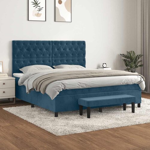 Krevet s oprugama i madracem tamnoplavi 160x200 cm bar&scaron;unasti Cijene