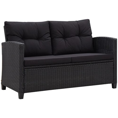 VidaXL Vrtni kavč dvosed z blazinami črn 124 cm poli ratan Slike