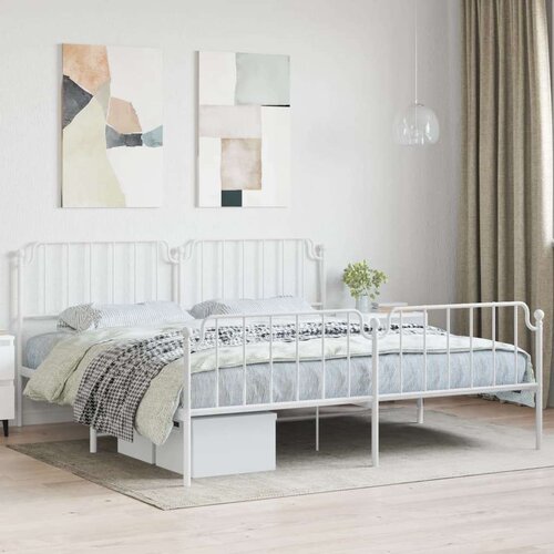 Metalni okvir kreveta uzglavlje i podnožje bijeli 193 x 203 cm Slike