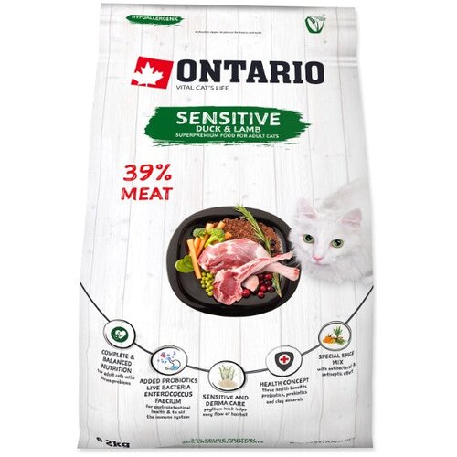 Ontario Cat Sensitive/Derma - raca in ovca 2 kg Cene