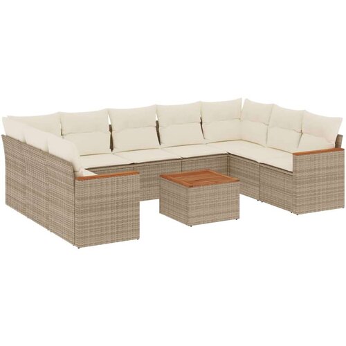  10-dijelni set vrtnih sofa s jastucima bež od poliratana Slike