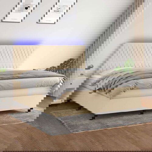  Krevet box spring s madracem LED krem 180x200 cm od tkanine Slike