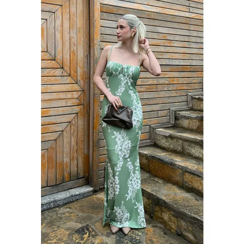 Madmext Green Strappy Front Gathered Dress