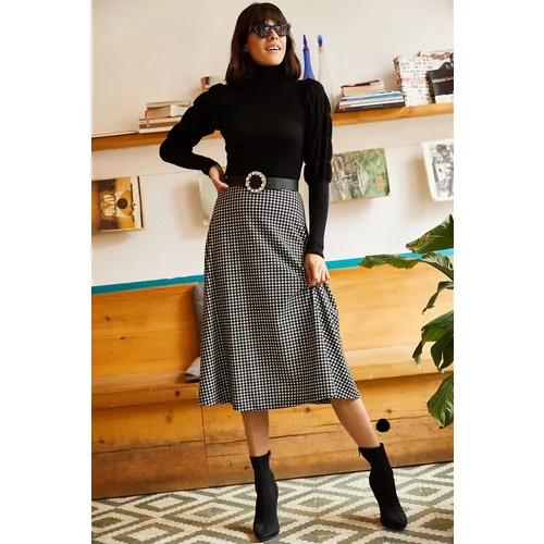 Olalook Women's Crowbarn Black Elastic Waist, Suede Textured A-Line Skirt