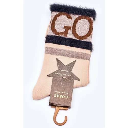 Kesi Women's Cotton Socks GO-GO With Fur COSAS Beige
