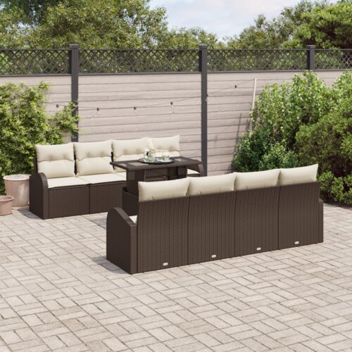  9-dijelni vrtni set sofa s jastučićima smeđi poli ratan Cijene