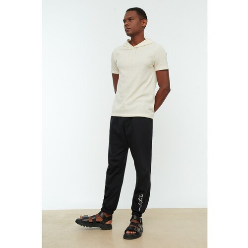 Trendyol Black Men's Oversize Fit Printed Rubber Leg Sweatpants Slike