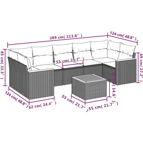  8-dijelni set vrtnih sofa od poliratana s jastucima crni Slike