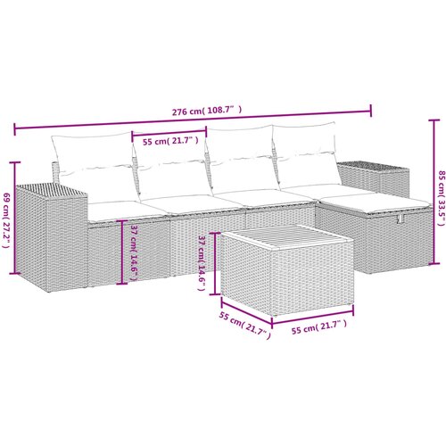  6-dijelni set vrtnih sofa od poliratana s jastucima sivi Slike