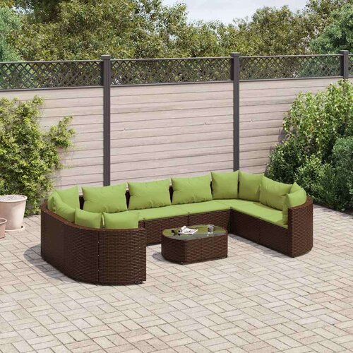 VidaXL 10-dijelni set vrtnih sofa od poliratana s jastucima smeđi Slike