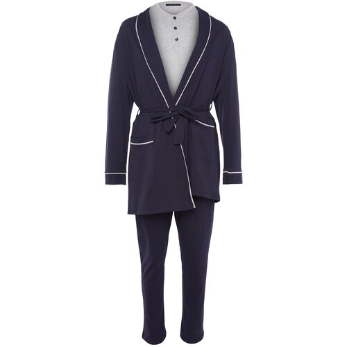 Trendyol Pajama Set - Navy blue - Plain Slike