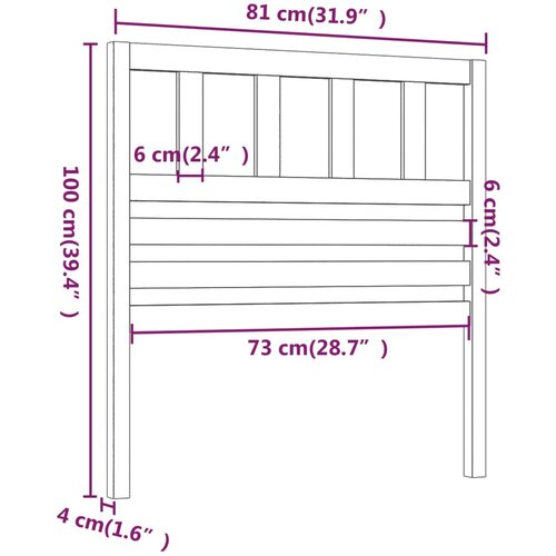  Uzglavlje za krevet crno 81 x 4 x 100 cm od masivne borovine Slike
