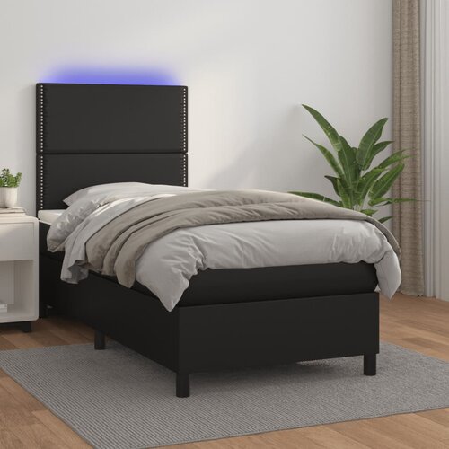 vidaXL Box spring postelja z vzmetnico LED črna 80x200 cm umetno usnje Cene