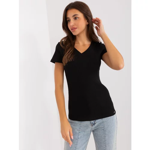 Fashion Hunters Basic black blouse with ribbed cut