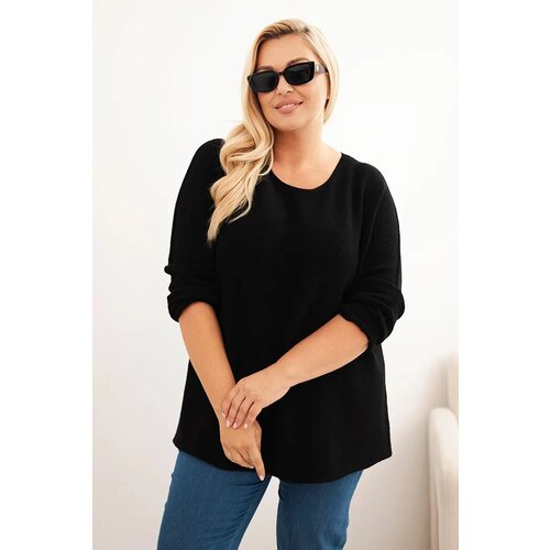 Kesi Włoski Plus size women&amp;#039;s sweater with a boat neckline black Slike