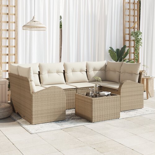 VidaXL 7-delni vrtni kavč set z blazinami Bež Poly Rattan Slike
