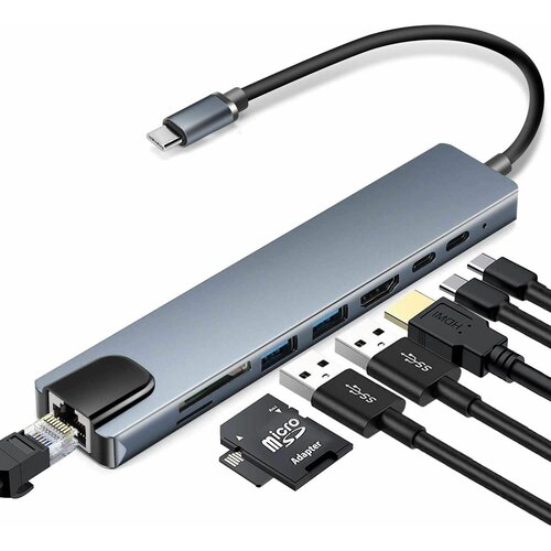 Linkom adapter-konvertor tip c na HDMI+2xUSB3.0+TF/SD+2xTIP C+RJ45 Slike