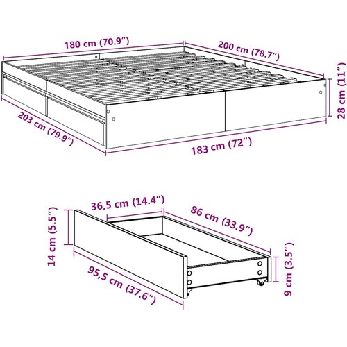  Okvir za krevet s ladicama boja hrasta 180x200 cm Slike