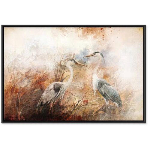  Slika - Herons on the Hunt (1 Part) Wide 120x80 U crnom drvenom okviru Slike