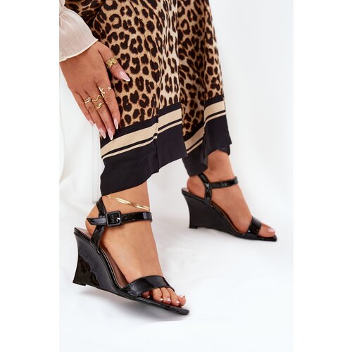 Boto Lacquered Women's Wedge Sandals Black Vliraya Cene