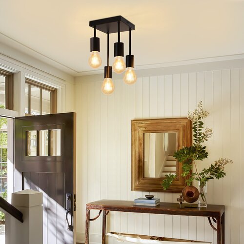 Nettlife Stropna svetilka Črna Vintage Stropna svetilka E27 4 Žarnice Retro Kovinska Brez Žarnic, (22111337) Cene