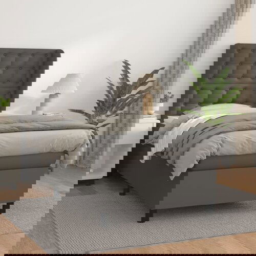 VidaXL Krevet s oprugama i madracem sivi 100x200 cm od umjetne kože Slike
