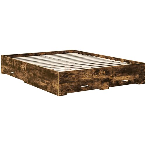  Krevetna konstrukcija s ladicama Dimljeni hrast 150 x 200 cm Smeđa 203 x 153 x 100 cm Slike