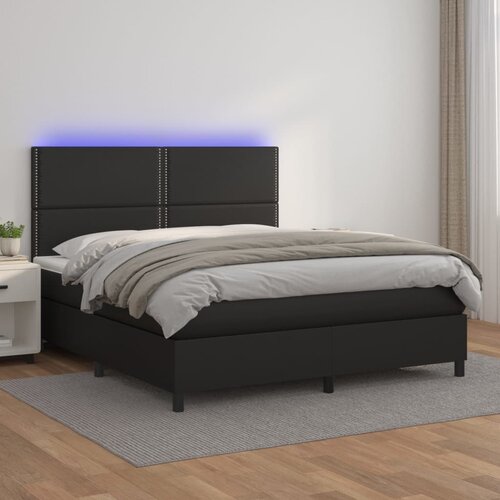 The Living Store Box spring postelja z vzmetnico LED črna 160x200cm umetno usnje - Box Spring Postelja, (21519222) Cene