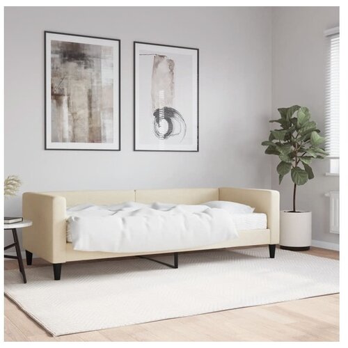 VidaXL Dnevna postelja z vzmetnico krem 80x200 cm blago Slike