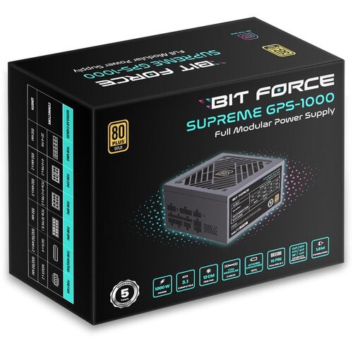 BIT FORCE napajanje 1000W 80+ GOLD SUPREME GPS-1000, modularno, ATX 3.1, PCI-E 5.1, FDB Cijene