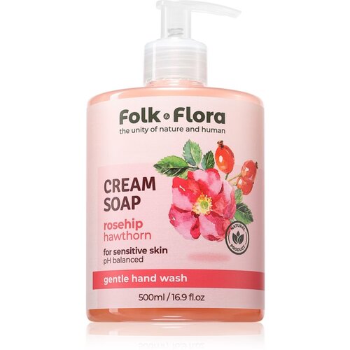Folk & Flora Rosehip & Hawthorn kremasto tekoče milo za občutljivo kožo 500 ml Cene