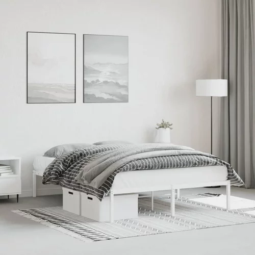 vidaXL Kovinski posteljni okvir bel 135x190 cm