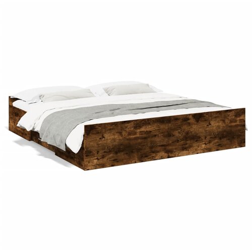 Maison Chic Posteljni okvir - Dvoposteljna postelja - Zakonska postelja s predali dimljen hrast 200x200 cm inž. les, (21696272) Slike