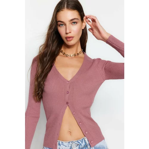 Trendyol Dried Rose Basic V-Neck Knitwear Cardigan