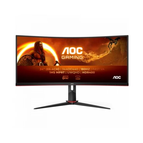 AOC Monitor Gaming CU34G2XP 34” Curved VA, 21:9, 3440x1440, 180Hz, 1ms, 430 cd/m2, 4000:1, HDMI, DP, PbP, PiP, Ergonomic, Black-Red, VESA 3y Cene