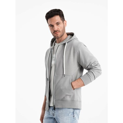 Ombre Men's BASIC unbuttoned hooded sweatshirt - grey Cene
