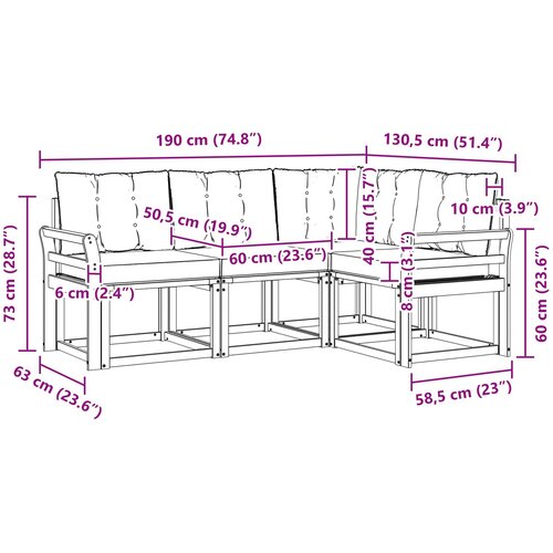  Set vanjskih sofa 4 kom. Prirodna i bež Smeđa 190 x 130,5 x 73 cm Slike