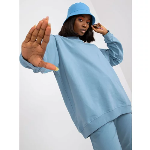 Fashion Hunters Dirty blue basic cotton sweatshirt without a hood