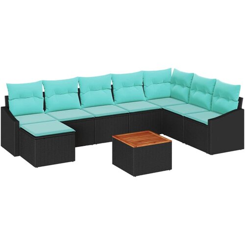 vidaXL Vrtna sedežna garnitura z blazino 9 pcs Črna poli ratan, (5000145771) Cene
