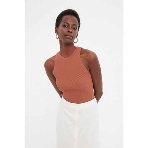 Trendyol Brown Ribbed Knitwear Blouse Slike