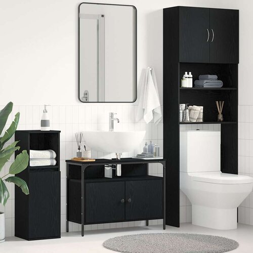  Ormar za Lavabo - Umivaonik Crna Hrast 80x30x60 cm Upravna drvena ploča Slike