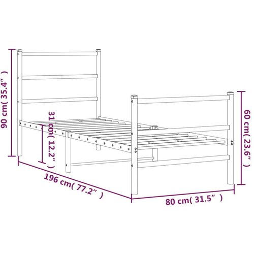 vidaXL Kovinski posteljni okvir z vzglavjem in vznožjem črn 75x190 cm Cene