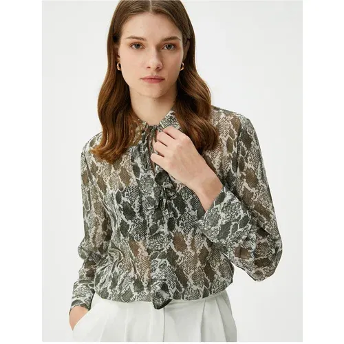 Koton Chiffon Blouse Long Sleeve Snakeskin Patterned Ruffles